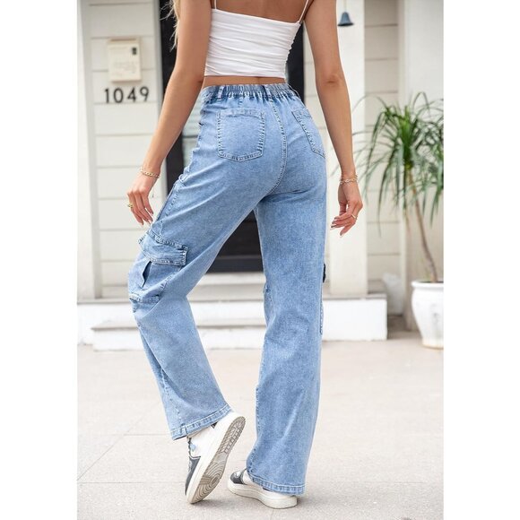 High-Waisted Wide Leg Cargo Trousers with 7 Pockets - Perfect for Casual Looks - Picture 3 of 5